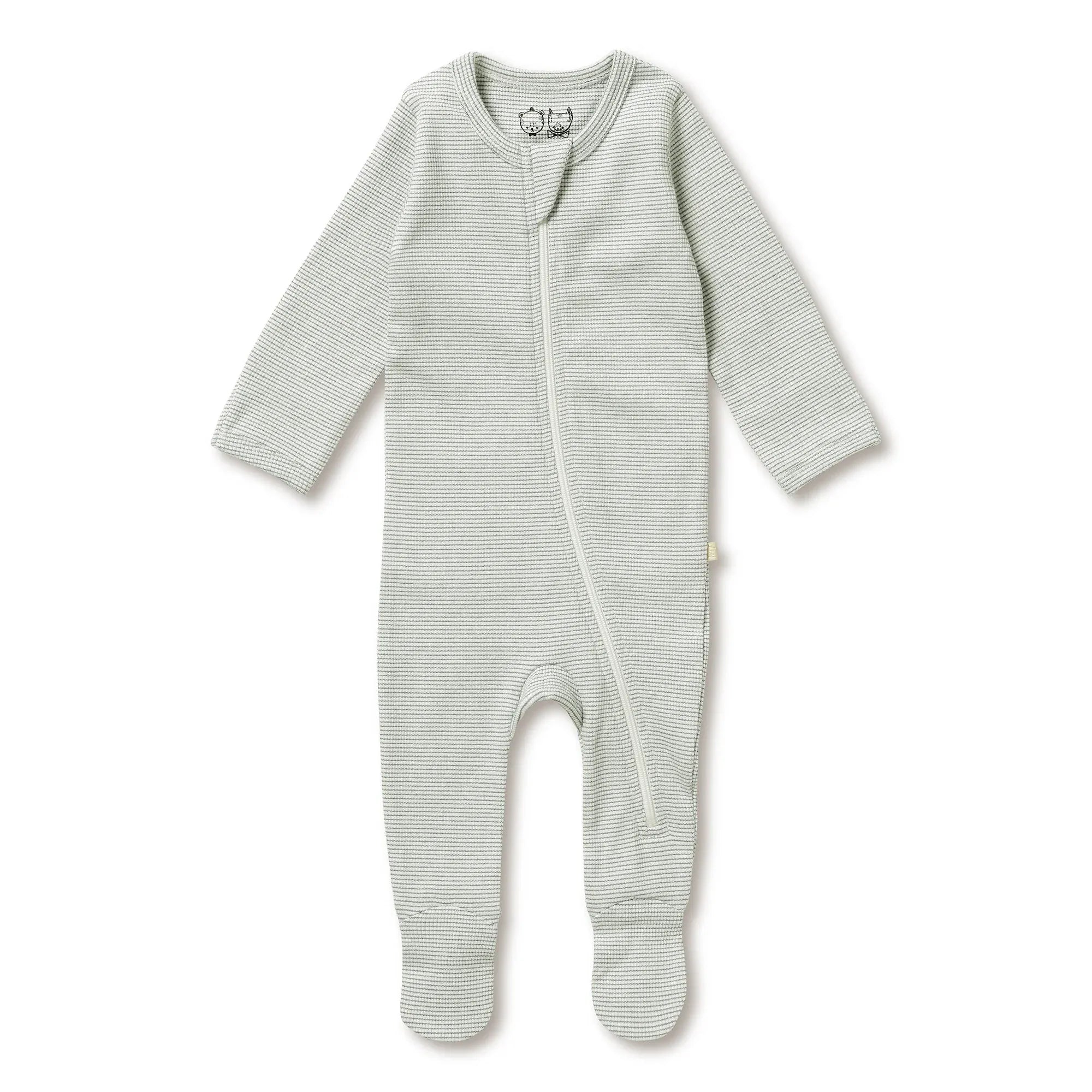 Organic Stripe Rib Zipsuit with Feet - Fern Wilson & Frenchy Lil Tulips