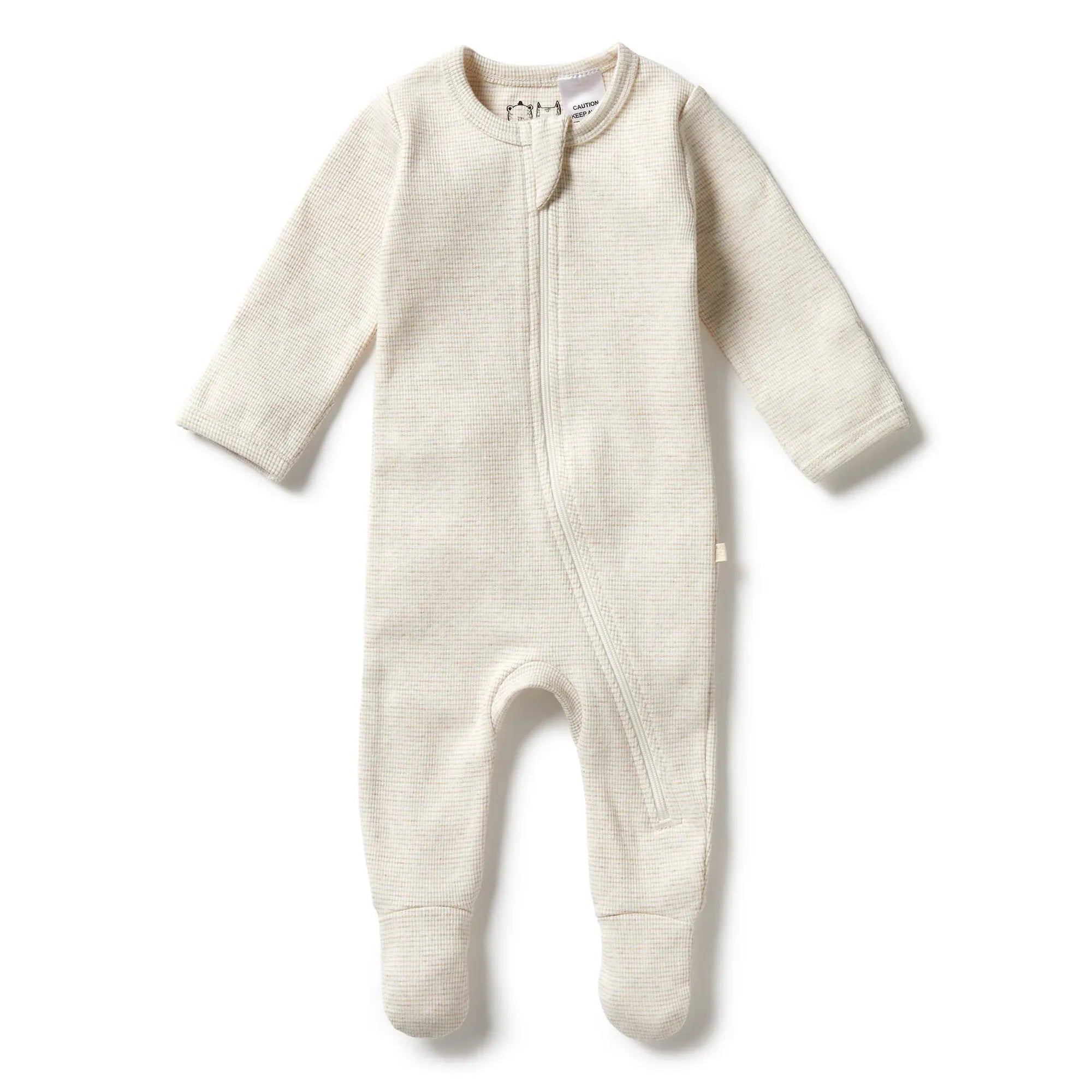 Organic Stripe Rib Zipsuit with Feet - Oatmeal Wilson & Frenchy Lil Tulips