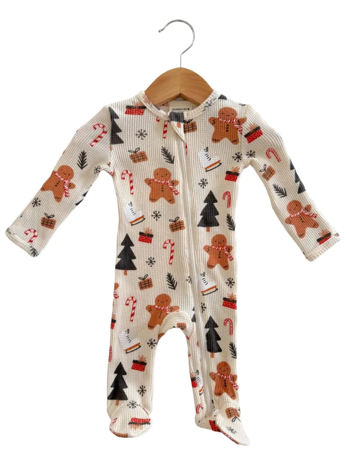 Organic Waffle Basic Zip Footie - Gingerbread Wonderland Snow SpearmintLOVE Lil Tulips