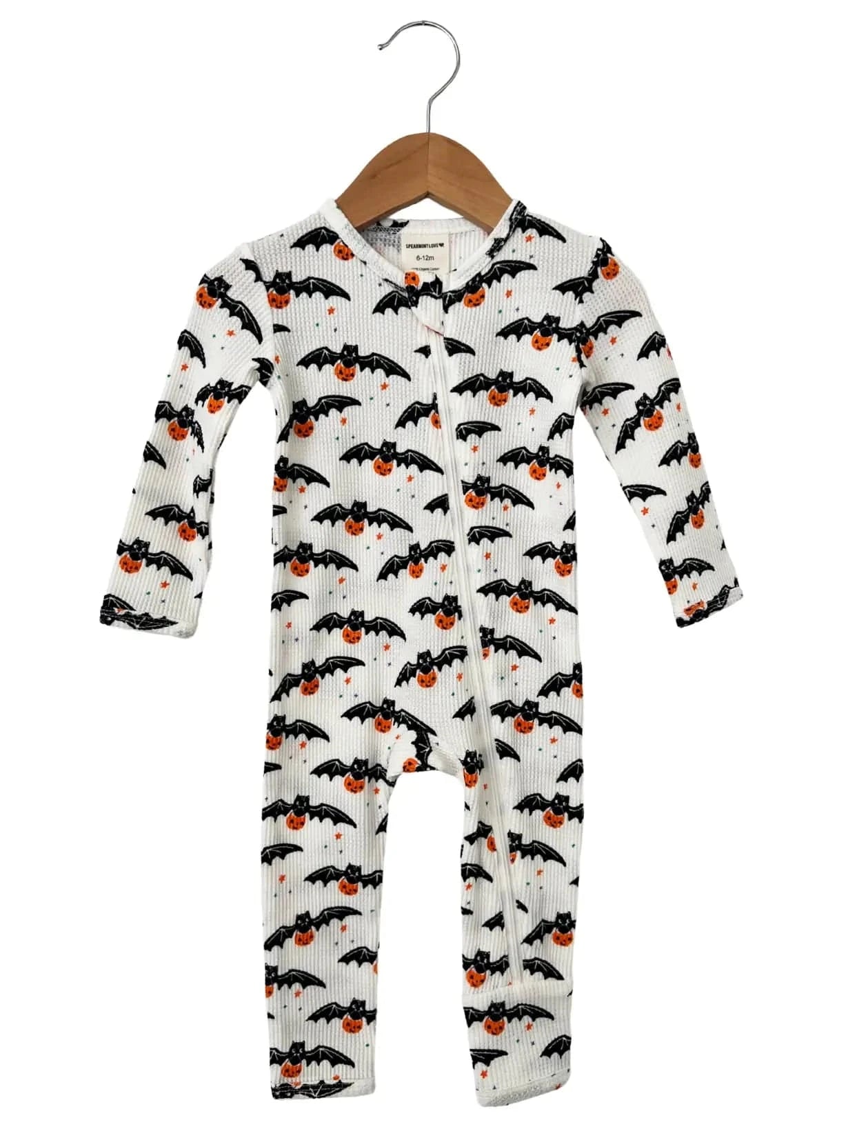 Organic Waffle Basic Zip Romper - Trick or Treating Bat SpearmintLOVE Lil Tulips