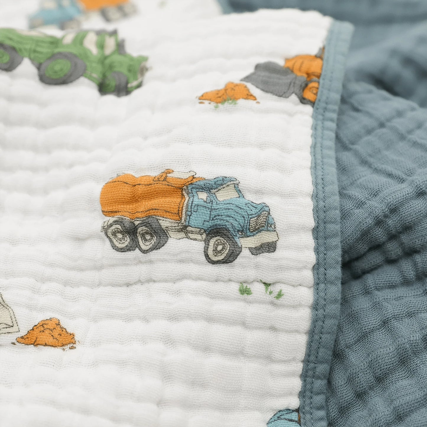 Original Cotton Muslin Quilt - Work Trucks Little Unicorn Lil Tulips