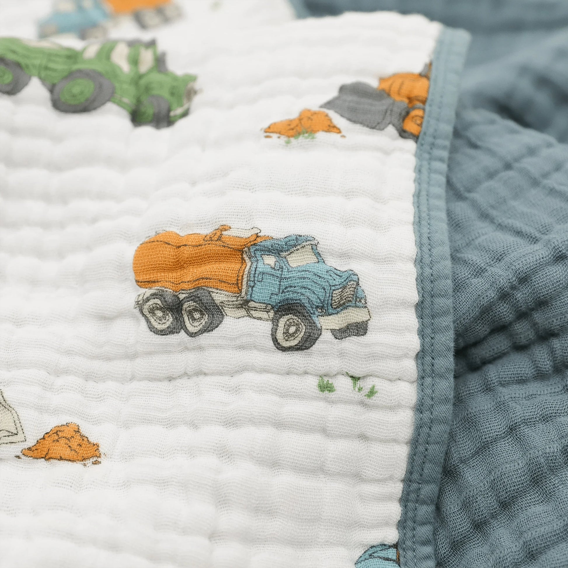 Original Cotton Muslin Quilt - Work Trucks Little Unicorn Lil Tulips