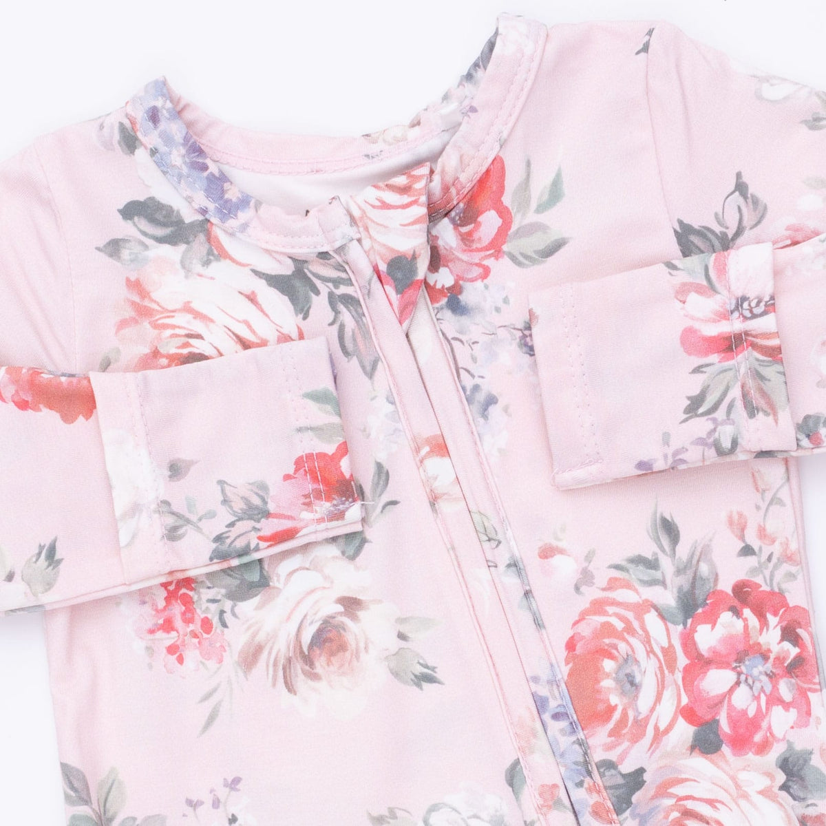 Painterly Rose Bouquets - 2 Way Ruffle Back Zipper Footie Angel Dear Lil Tulips