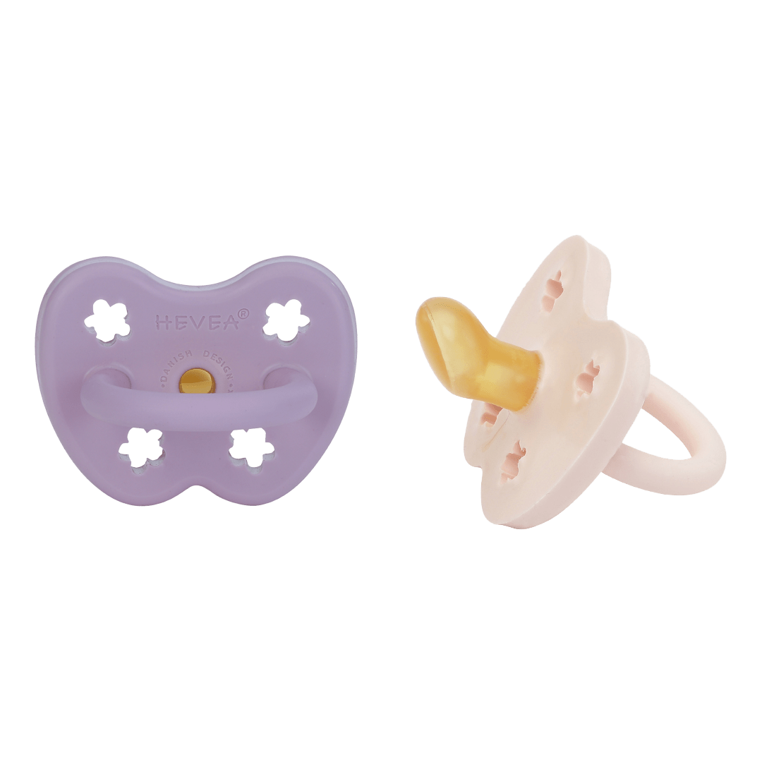 Powder Pink & Lavender Orthodontic Pacifier 2 Pack (3-36 Months) Hevea Lil Tulips