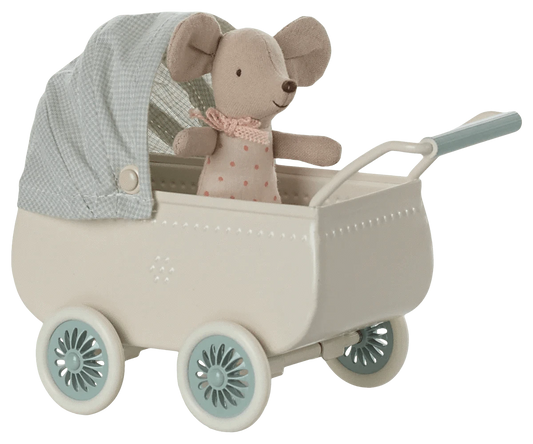 Pram with baby mouse - Mint Maileg Lil Tulips