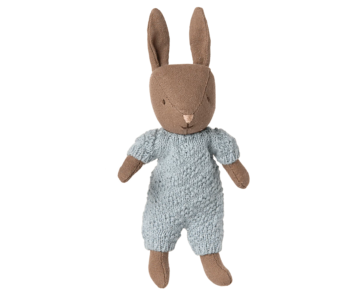 Rabbit, Micro - Brown - Blue knitted suit Maileg Lil Tulips