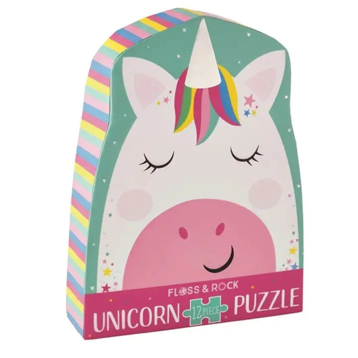 Rainbow Unicorn 12pc Shaped Jigsaw with Shaped Box Floss and Rock Lil Tulips