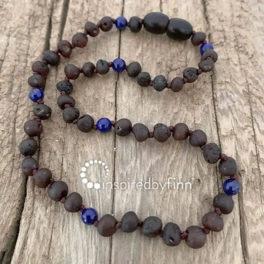 Raw Baltic Amber Necklace + Lapis - Molasses inspired by finn Lil Tulips