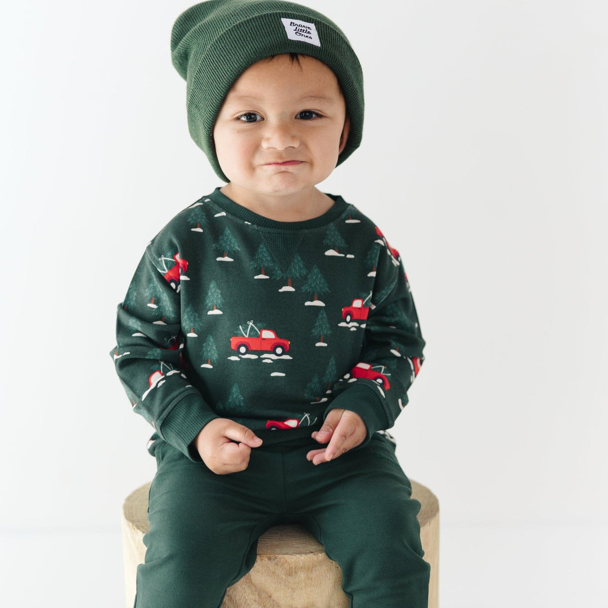 Red Christmas Trucks Bamboo French Terry Pullover Brave Little Ones Lil Tulips