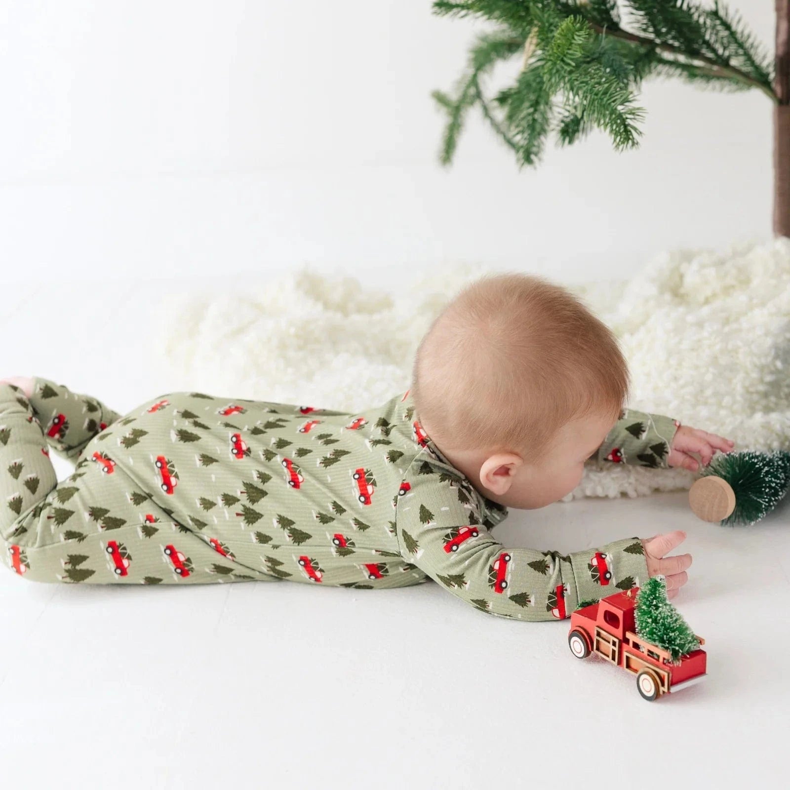 Red Christmas Trucks Small Ribbed Zip Romper Brave Little Ones Lil Tulips