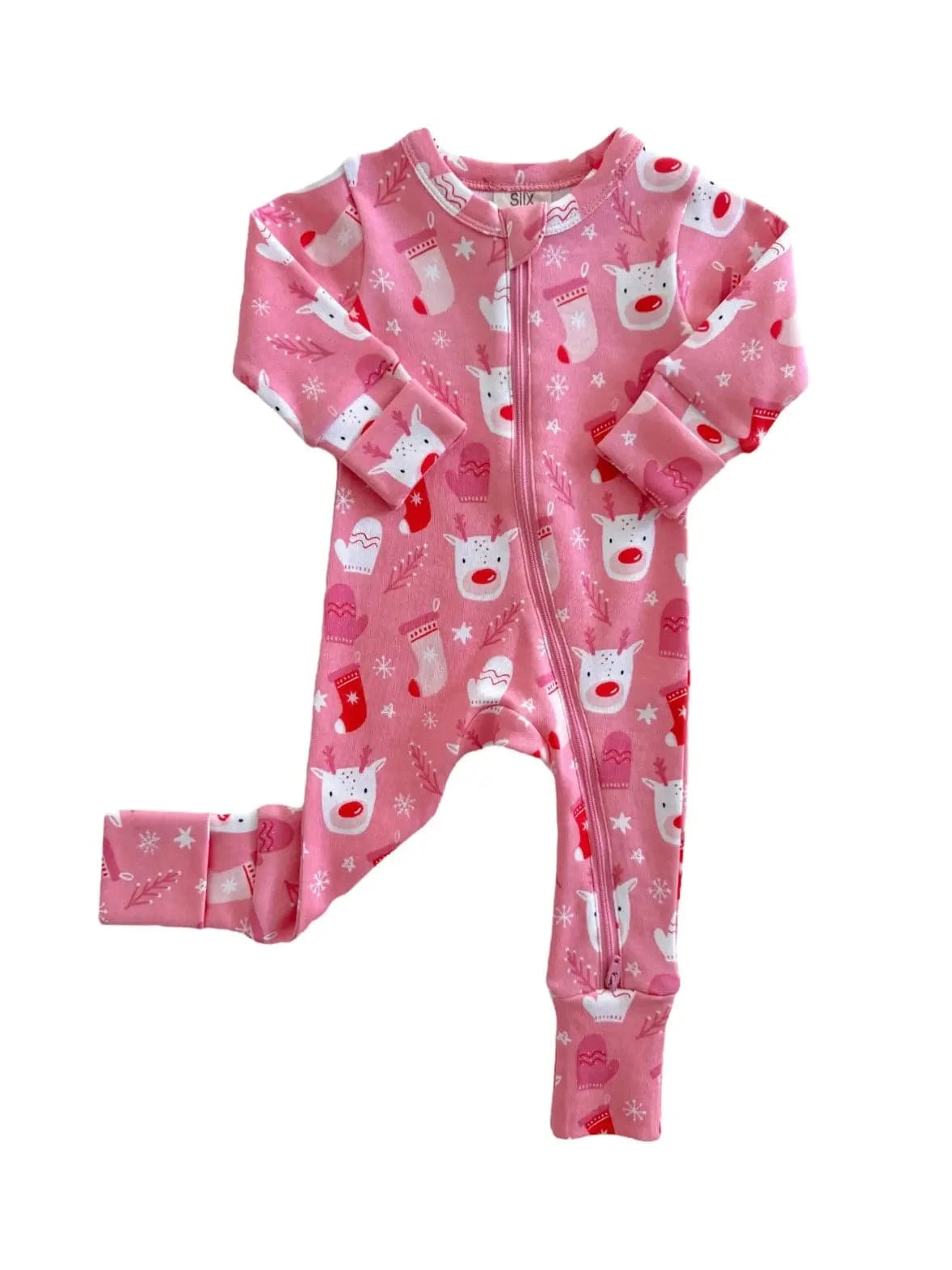Reindeer Pink - Organic 2-Way Zip Romper SIIX Collection Lil Tulips