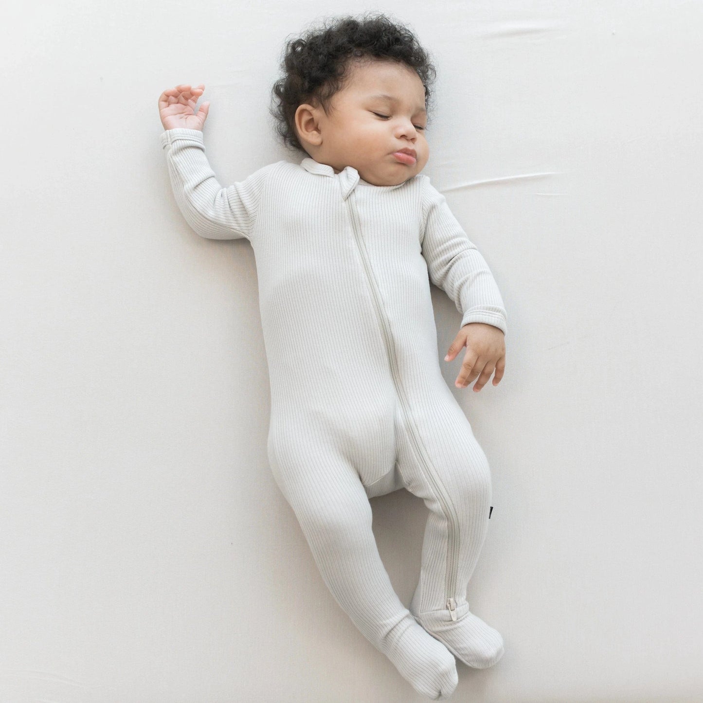 Ribbed Zipper Footie in Oat Kyte Baby Lil Tulips