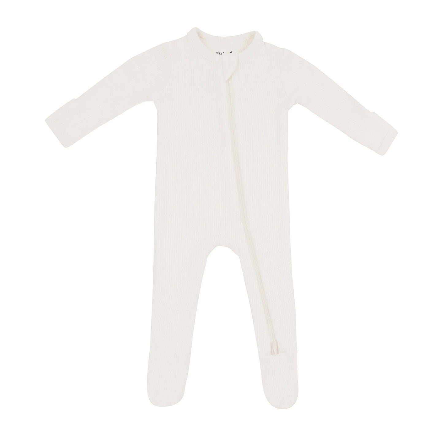 Ribbed Zipper Footie in Oat Kyte Baby Lil Tulips
