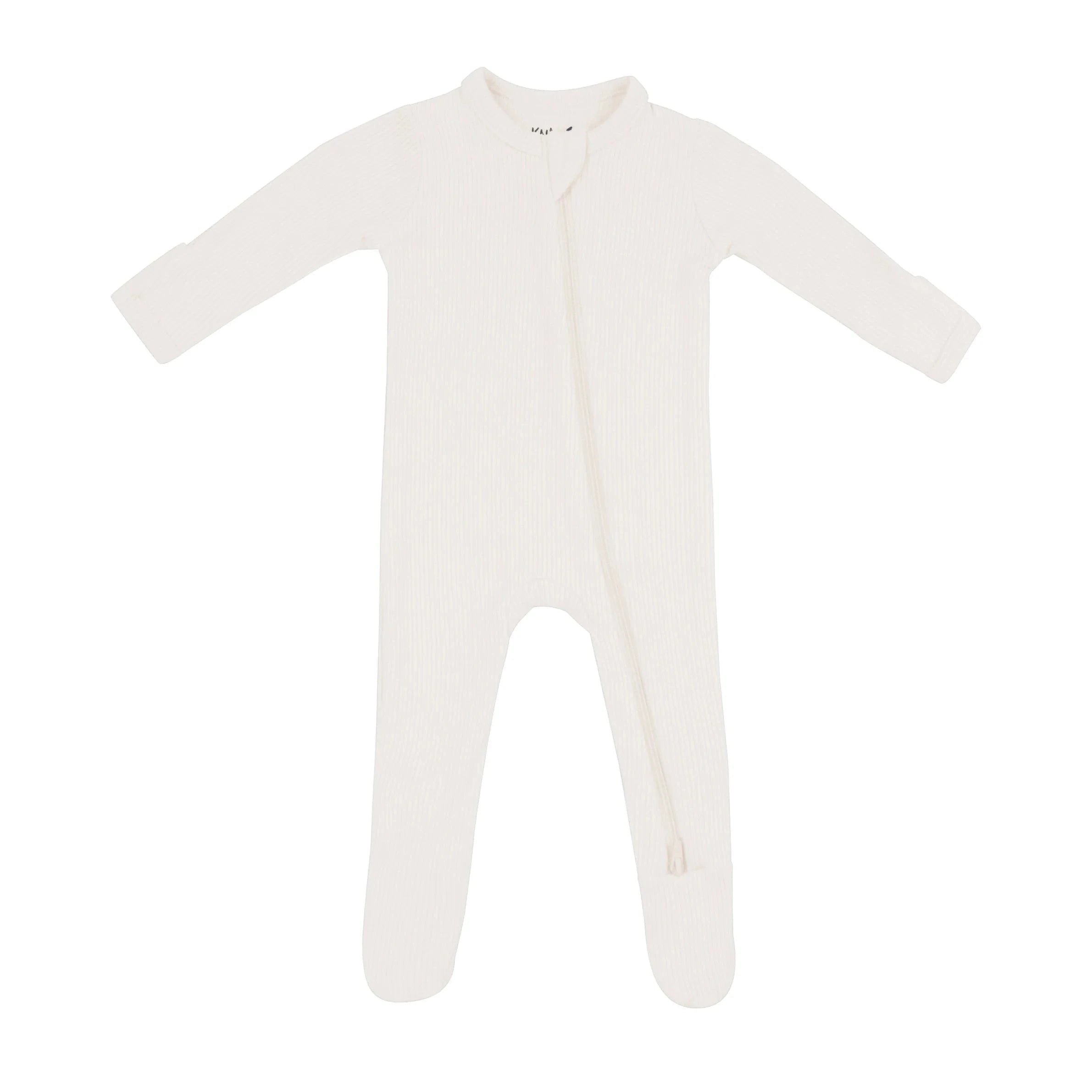 Ribbed Zipper Footie in Oat Kyte Baby Lil Tulips