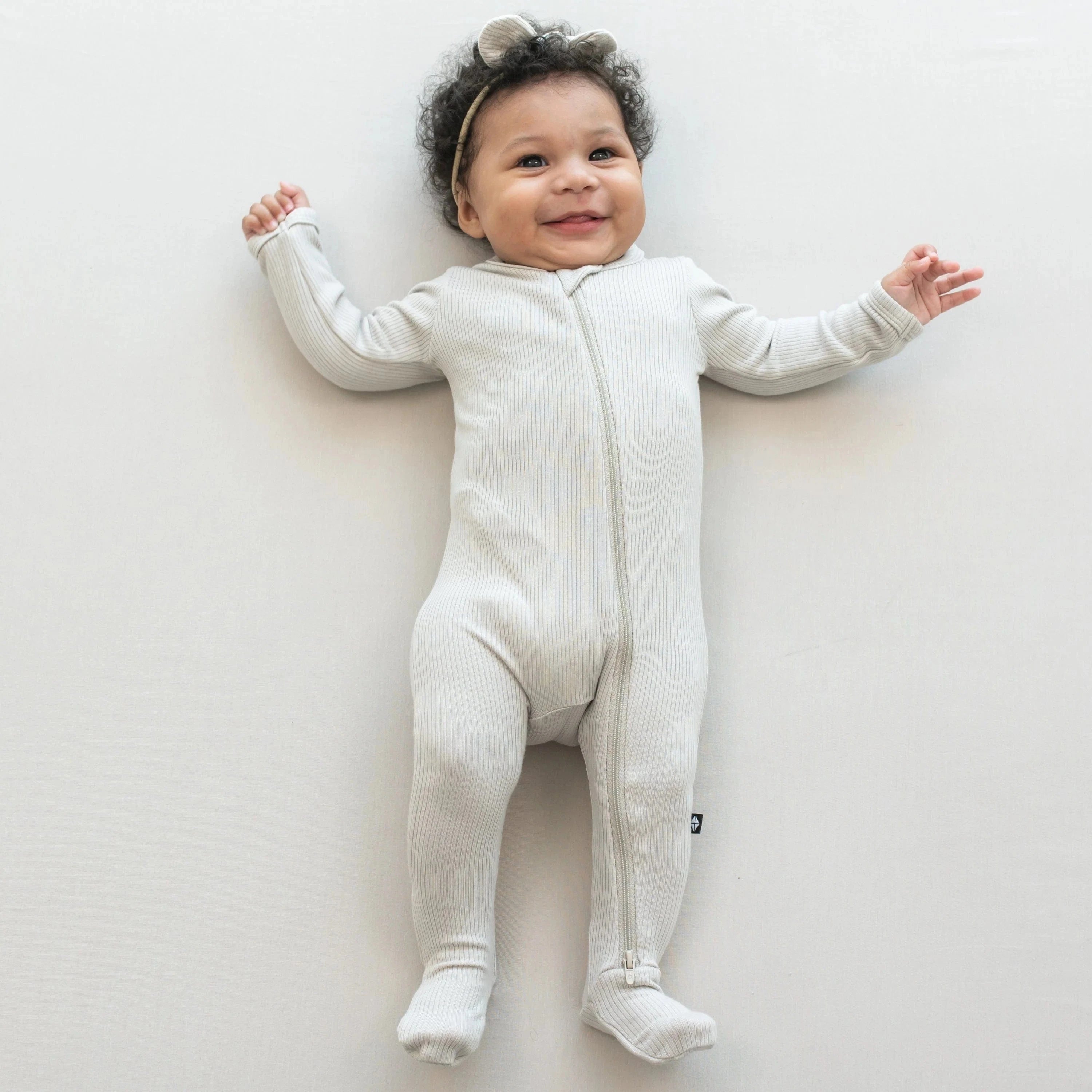 Ribbed Zipper Footie in Oat Kyte Baby Lil Tulips