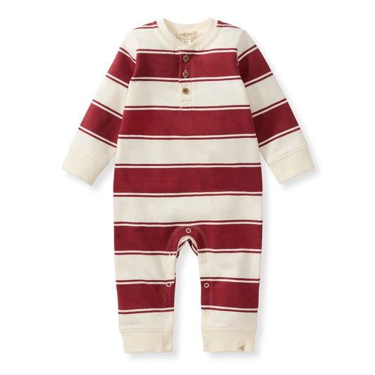Rugby Peace Stripe Baby Boy Jumpsuit - Brick Red Burt's Bees Baby Lil Tulips