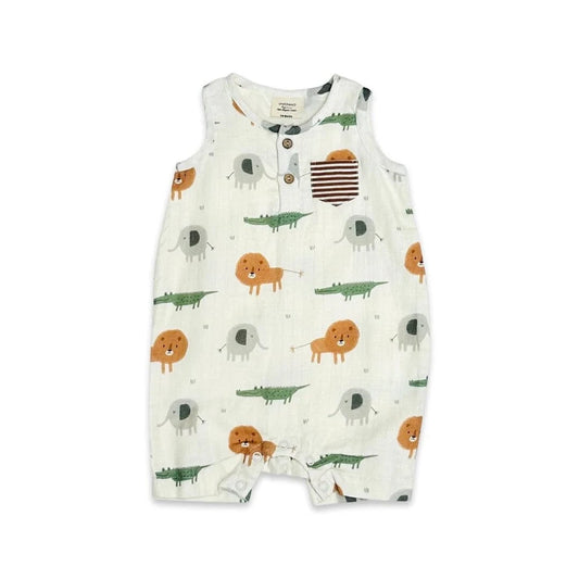 Savannah Short Henley Baby Romper (Organic Muslin) Viverano Organics Lil Tulips