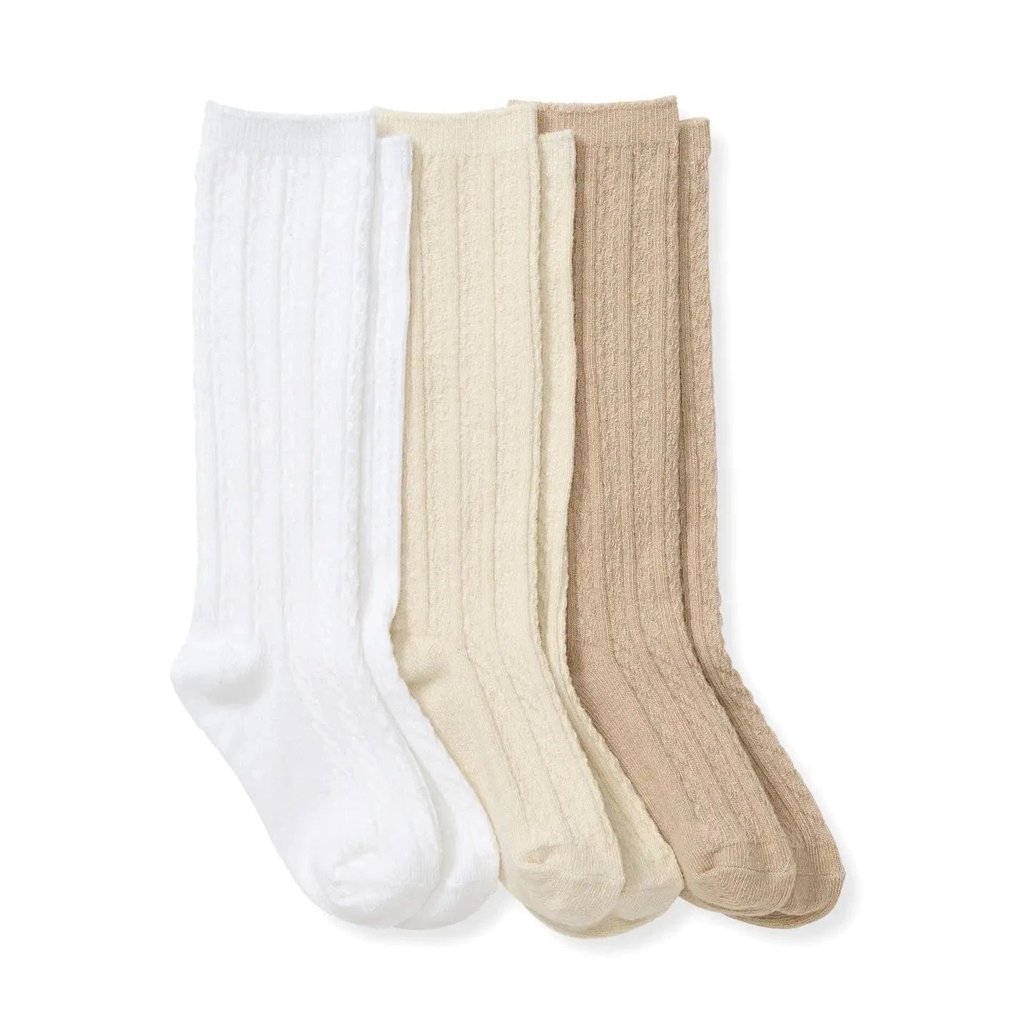 Set of 3 Cable Knit Knee High Socks - Oat Burt's Bees Baby Lil Tulips
