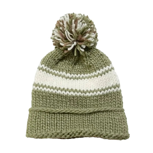 Sports Green Striped Knit Pom-pom Hat Figgy Friends Lil Tulips