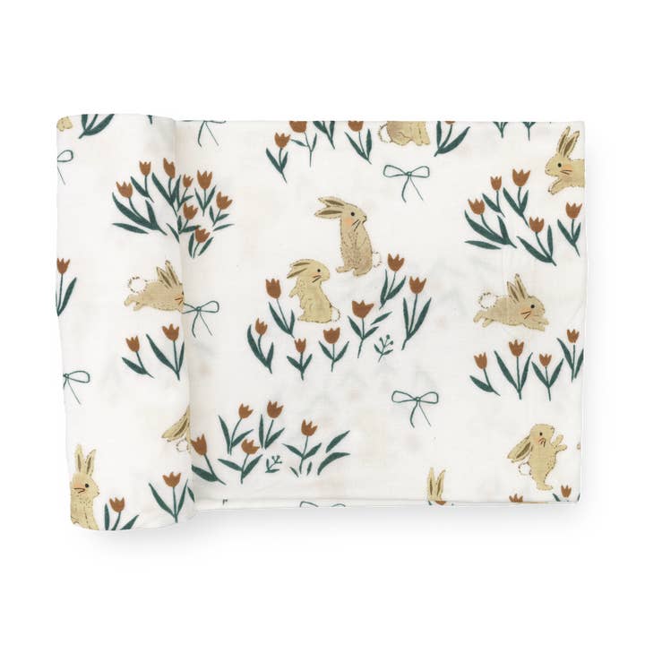 Stretch Knit Swaddle Blanket - Bunnies and Tulips Default Little Unicorn Lil Tulips