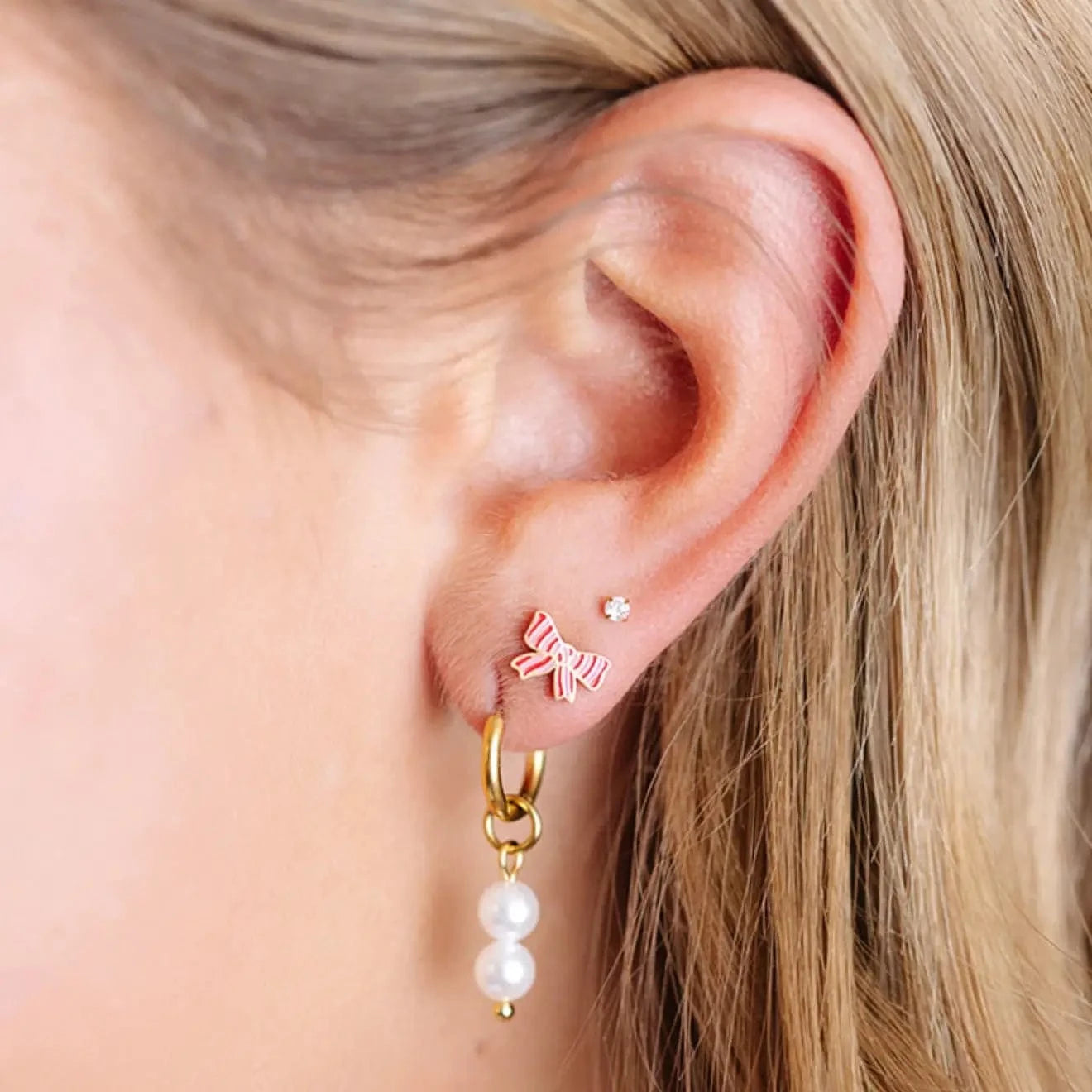 Striped Bow Flat Back Earrings Pip Pop Post Lil Tulips