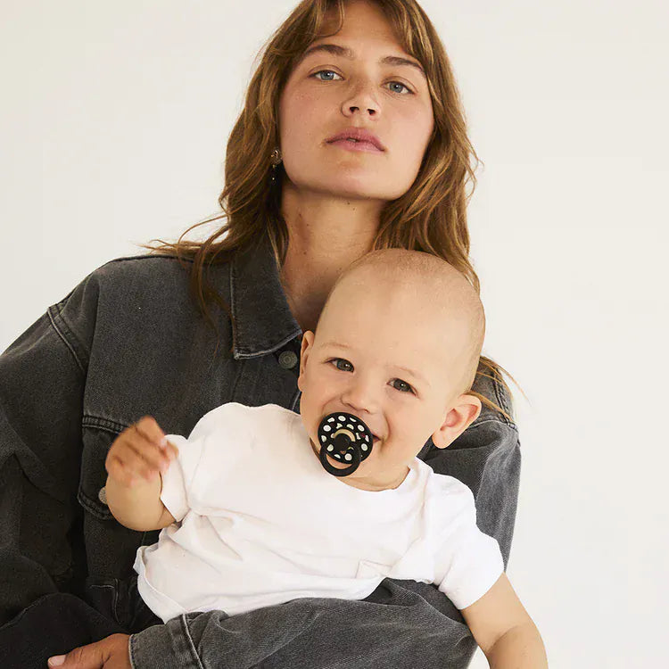 STUDIO Colour 2 Pack Polka - Ivory/Black Bibs Pacifier Lil Tulips
