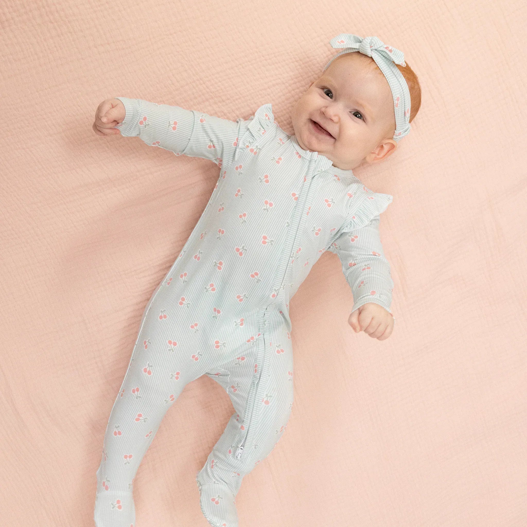 Tiny Cherry Stripe - 2 Way Ruffle Back Zipper Footie Angel Dear Lil Tulips