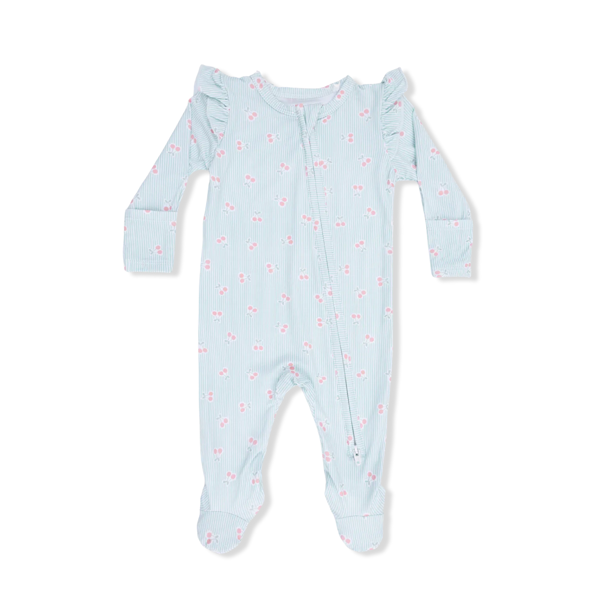 Tiny Cherry Stripe - 2 Way Ruffle Back Zipper Footie Angel Dear Lil Tulips