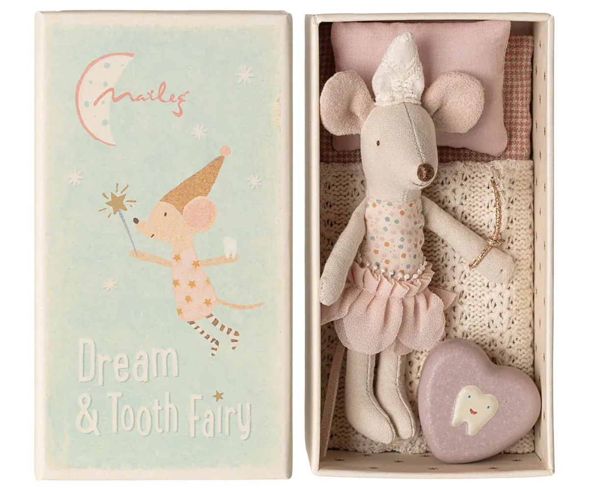 Tooth fairy mouse, Little sister in matchbox Maileg Lil Tulips