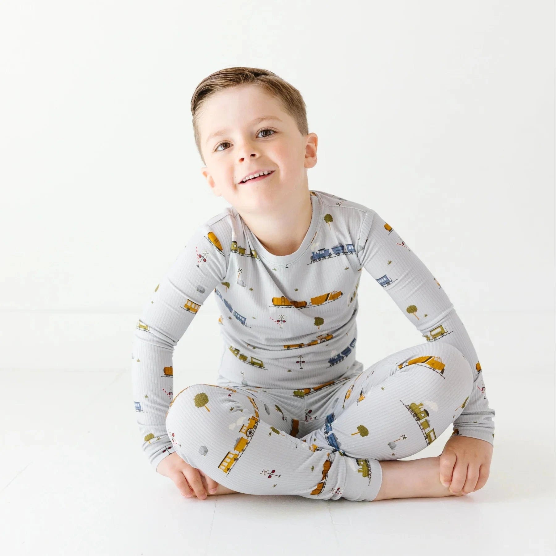 Trains Small Ribbed Two-Piece Set Brave Little Ones Lil Tulips