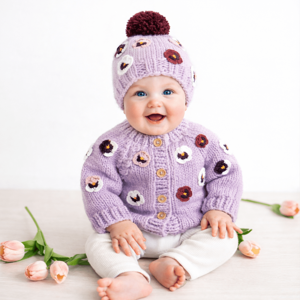 Pansy Lilac Beanie Hat for Baby & Kids