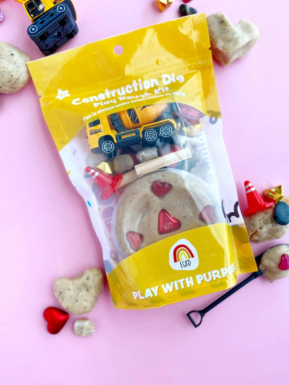 Valentines "I Dig You" Construction Sensory Play Dough Kit Earth Grown KidDoughs Lil Tulips