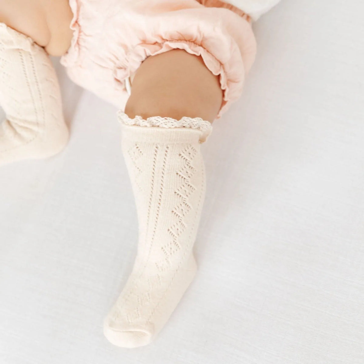 Vanilla Fancy Lace Top Knee High Socks Little Stocking Company Lil Tulips