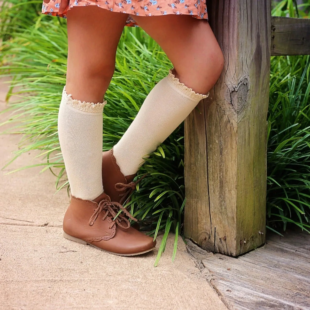 Vanilla Lace Top Knee High Socks Little Stocking Company Lil Tulips