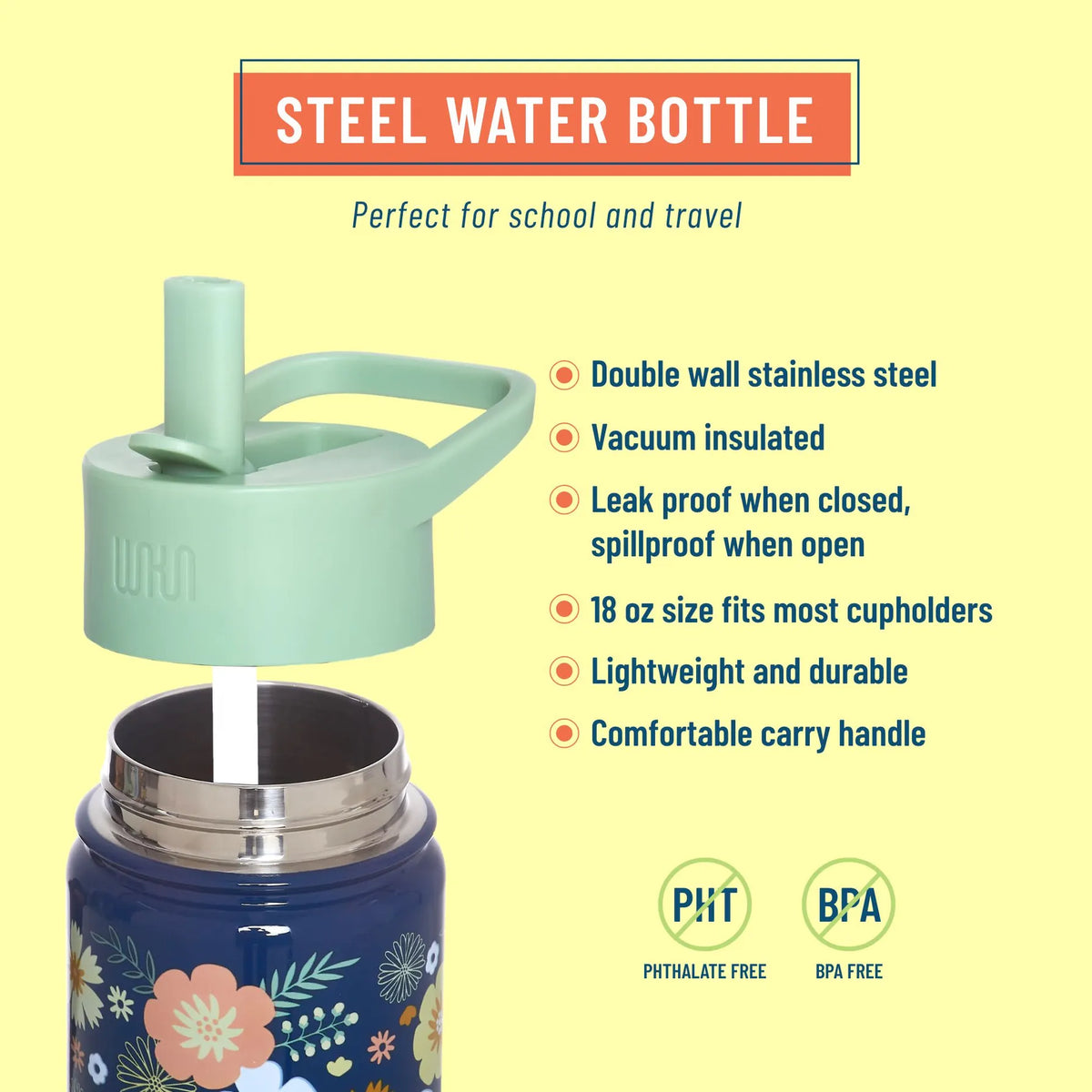 Wildflower Bloom 18 oz Stainless Steel Water Bottle Wildkin Lil Tulips