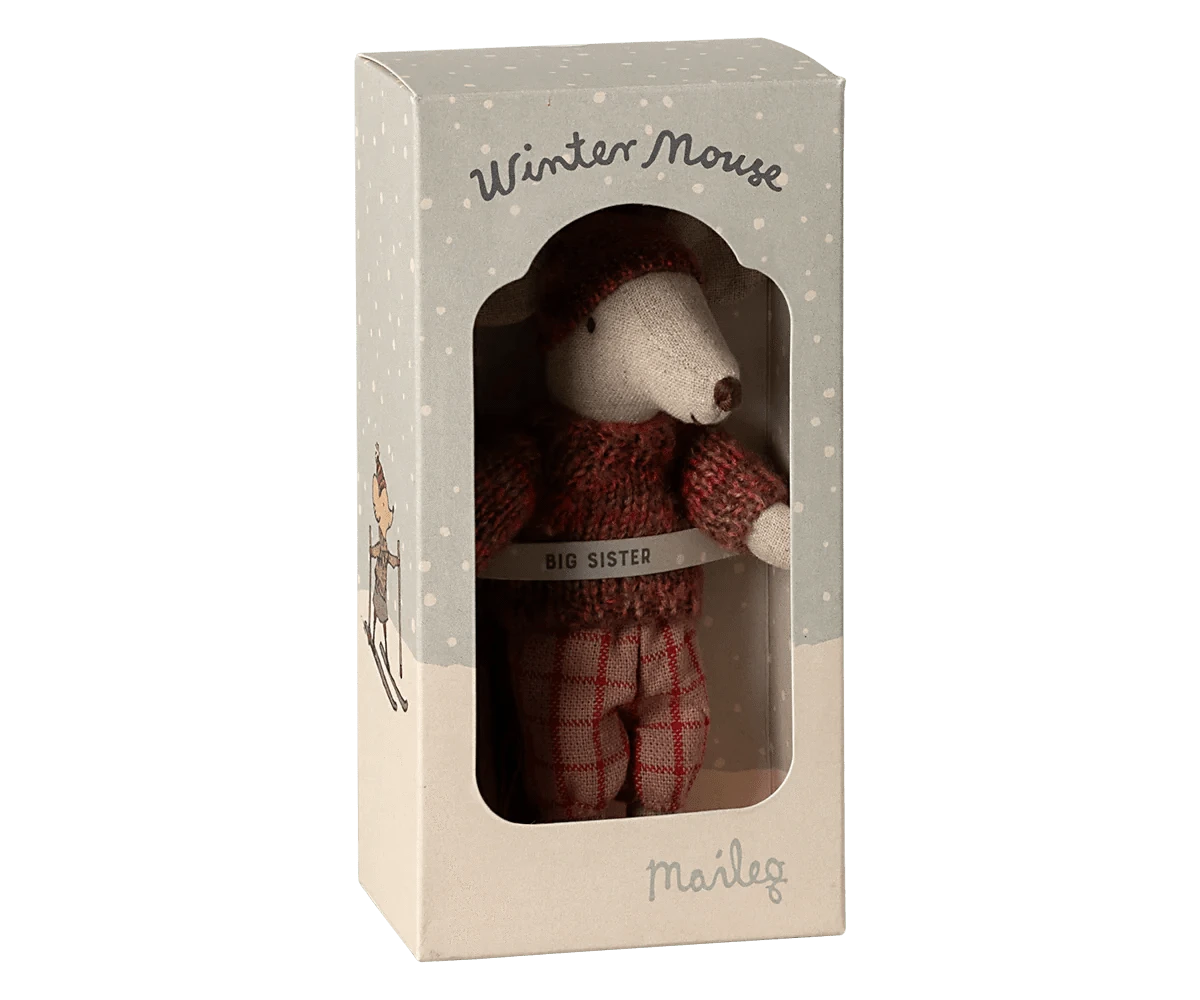Winter mouse with ski set, Big sister - Rose Maileg Lil Tulips