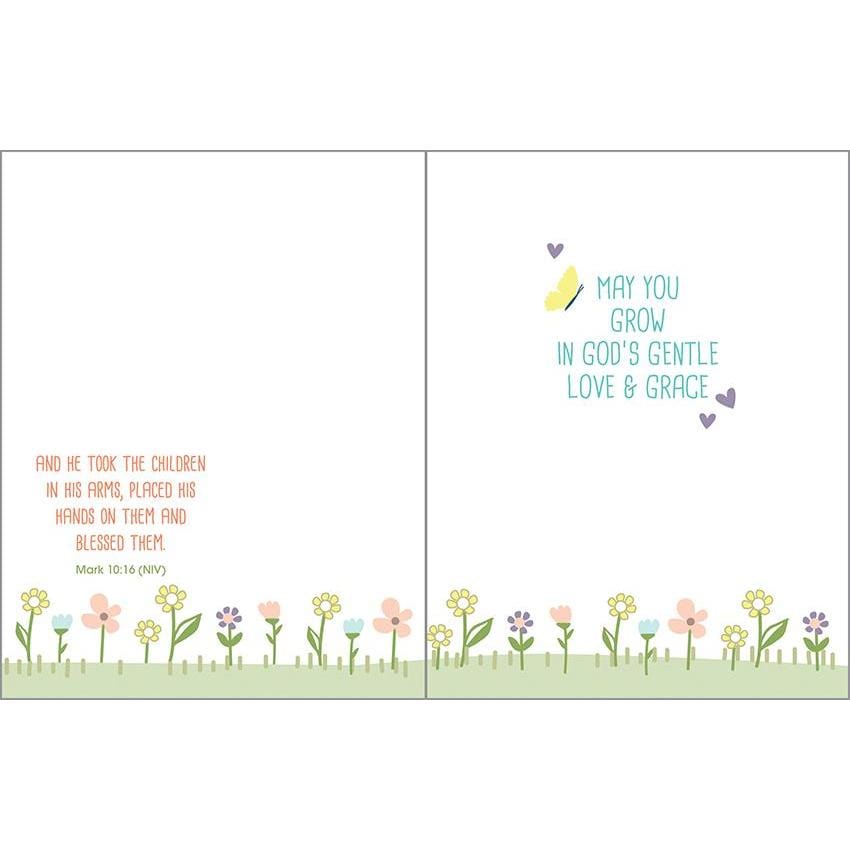 With Scripture Religious Greeting Card - Baptism Flowers Gina B Designs Lil Tulips