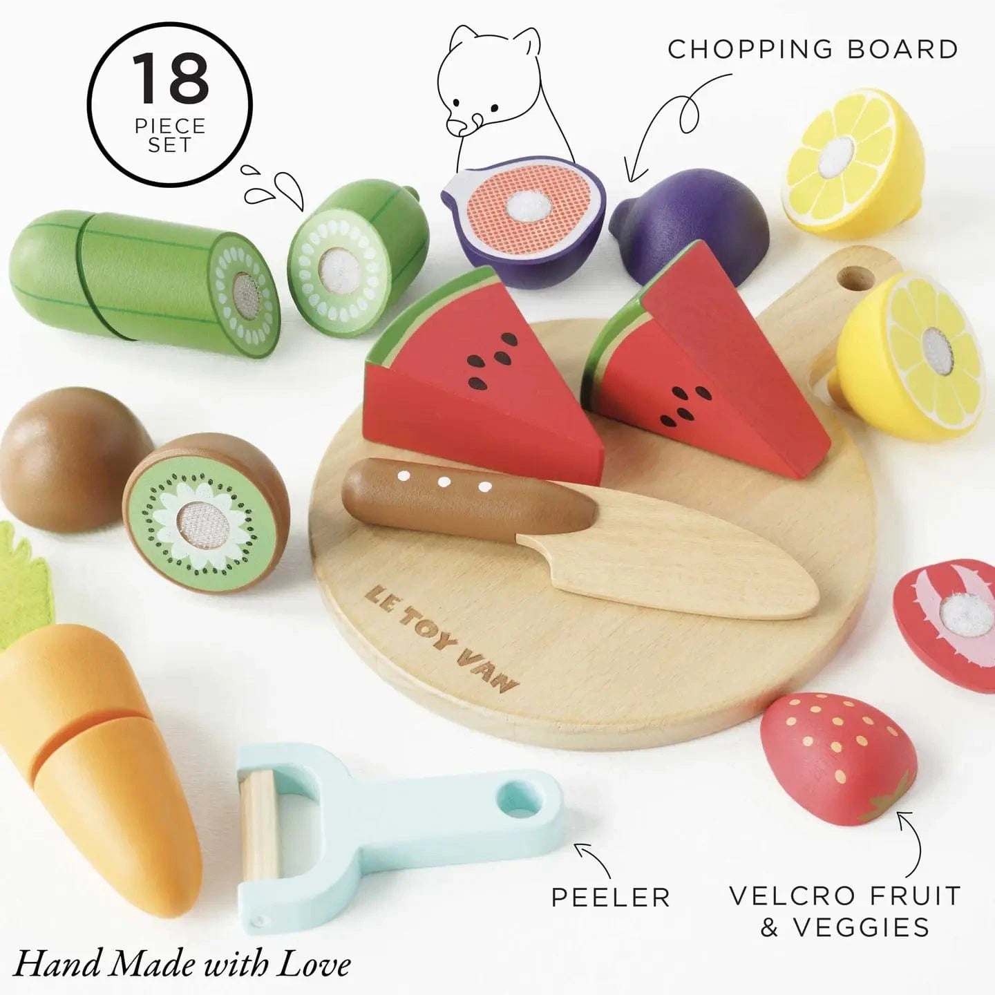 Wooden Chopping Board & Sliceable Play Food Le Toy Van Lil Tulips