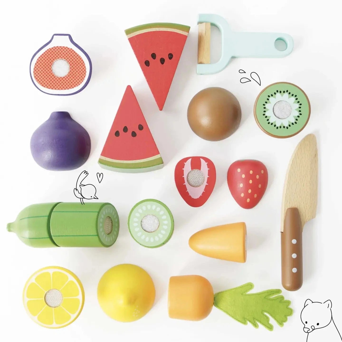 Wooden Chopping Board & Sliceable Play Food Le Toy Van Lil Tulips