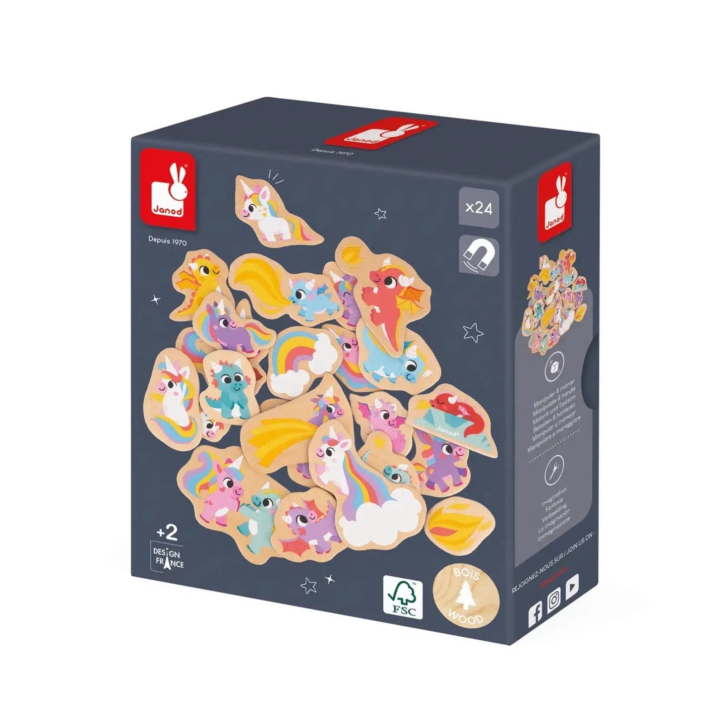 Wooden Unicorns & Dragons Magnets Set Janod Lil Tulips