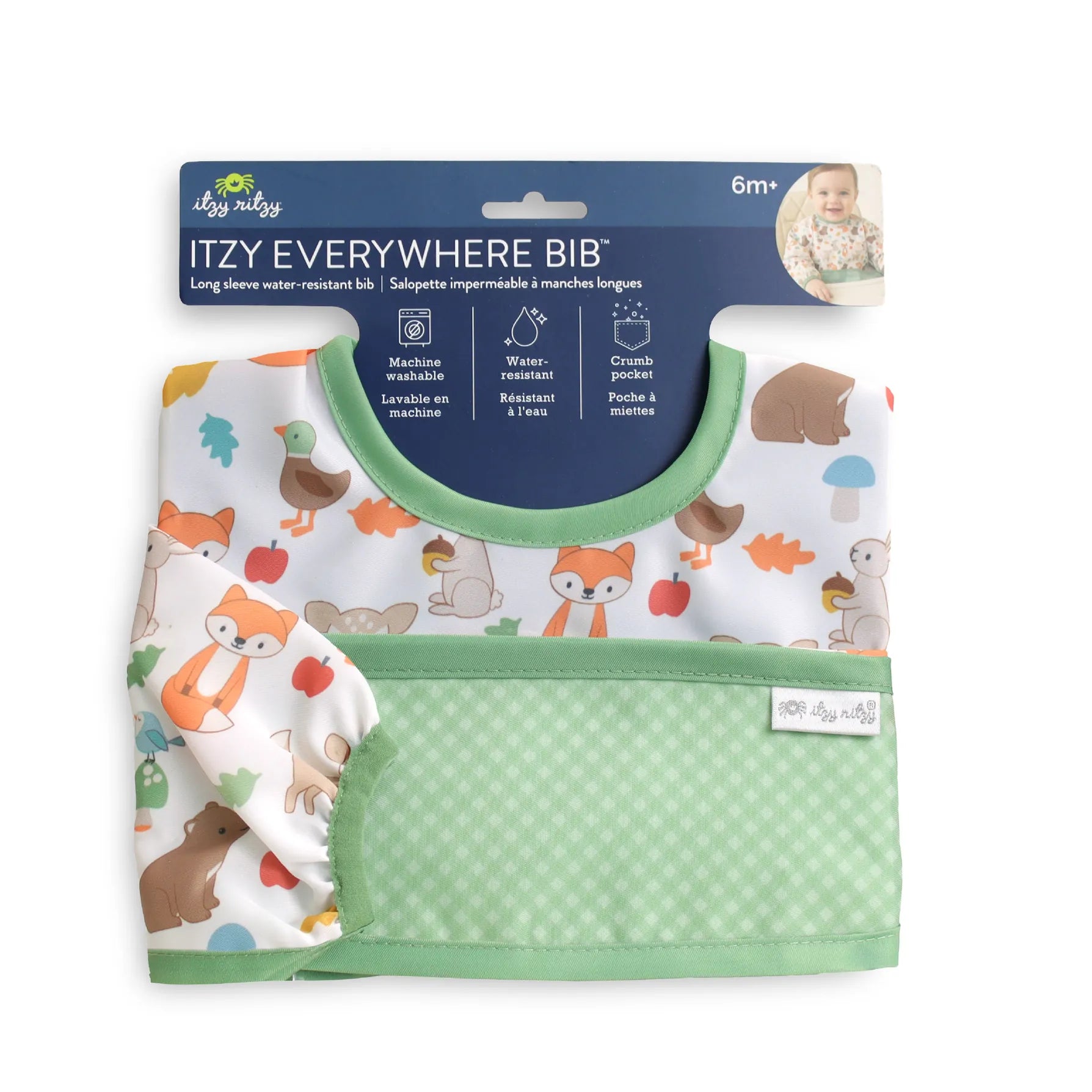 Woodland Itzy Everywhere Bib™ - Long Sleeve Water-Resistant Bib Itzy Ritzy Lil Tulips