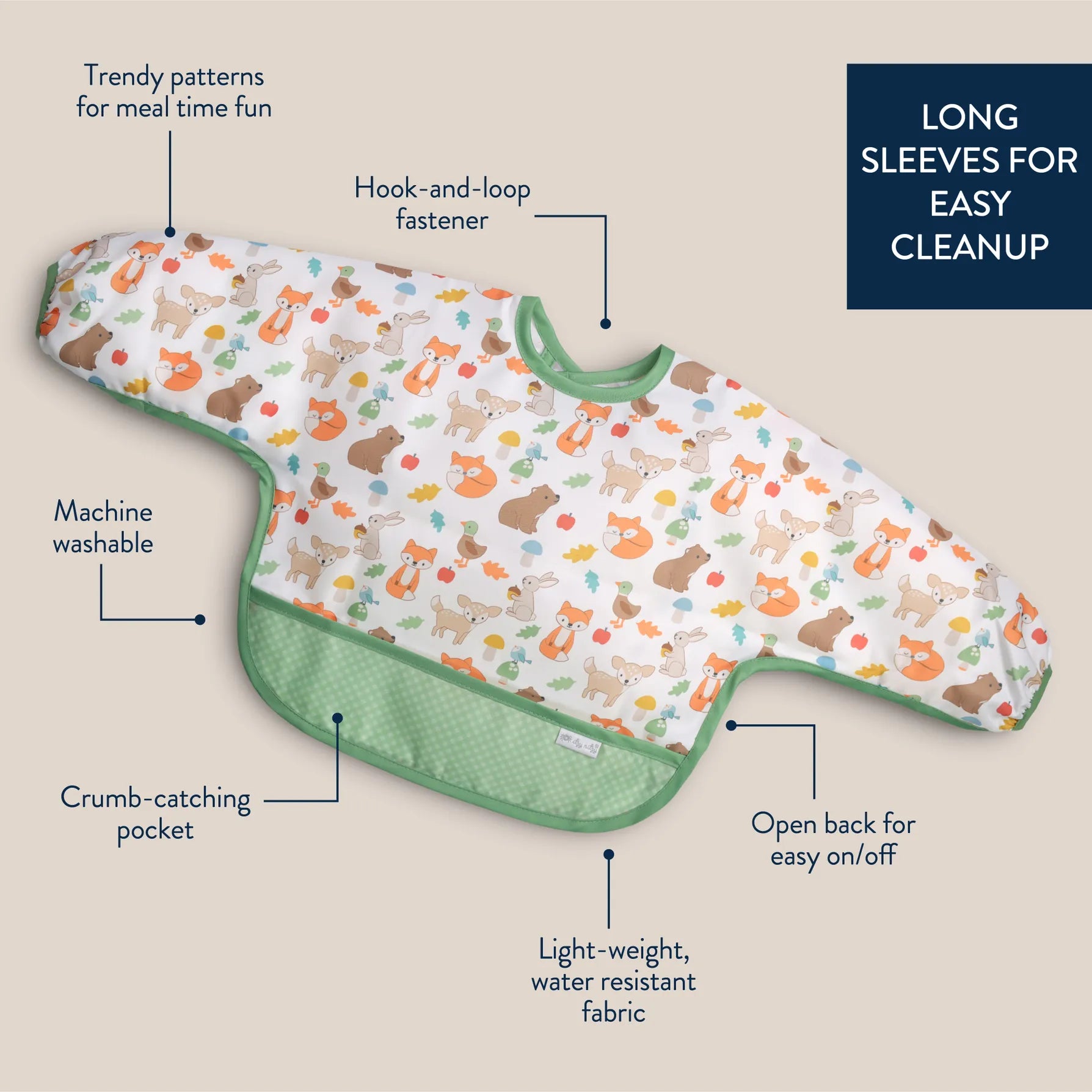 Woodland Itzy Everywhere Bib™ - Long Sleeve Water-Resistant Bib Itzy Ritzy Lil Tulips