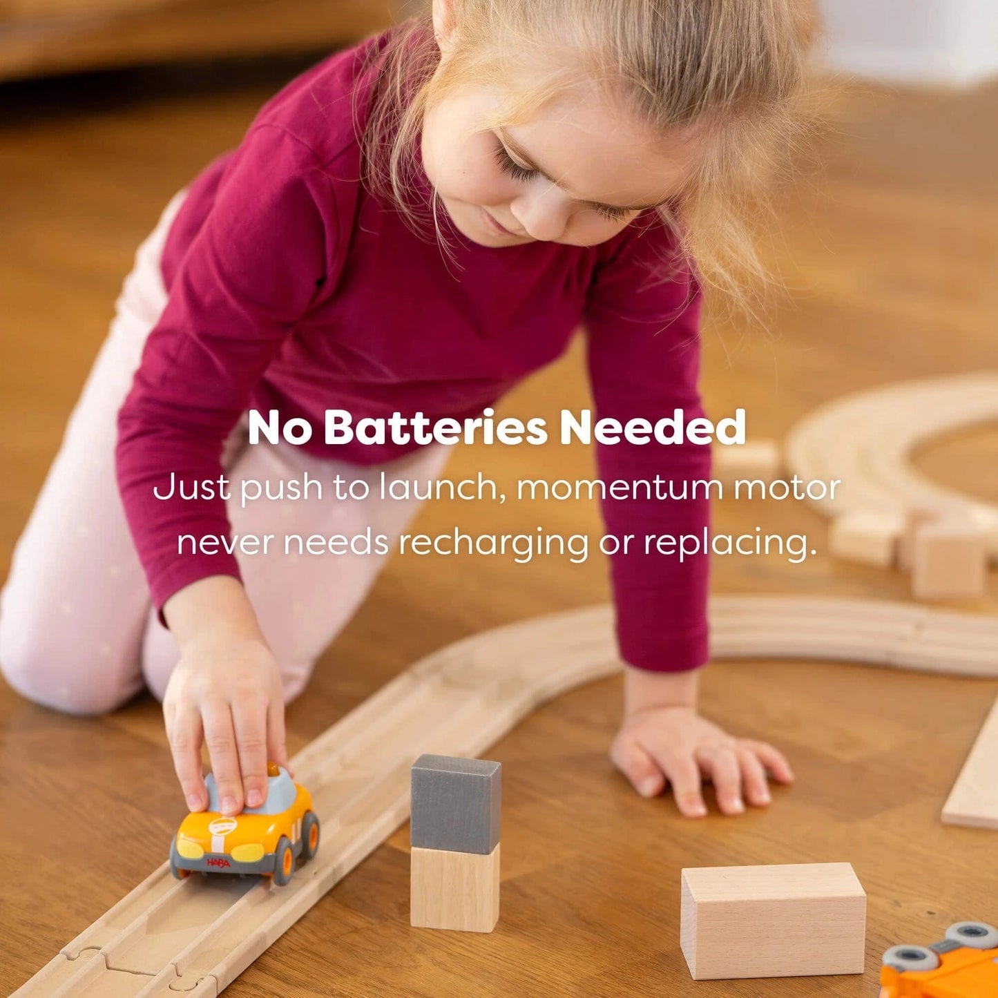 Yellow Pace Car with Momentum Motor – Recycled haba Lil Tulips