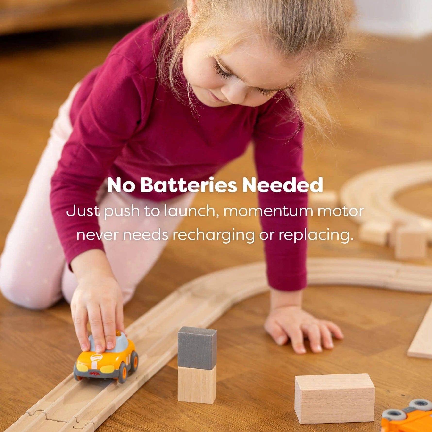 Yellow Pace Car with Momentum Motor – Recycled haba Lil Tulips