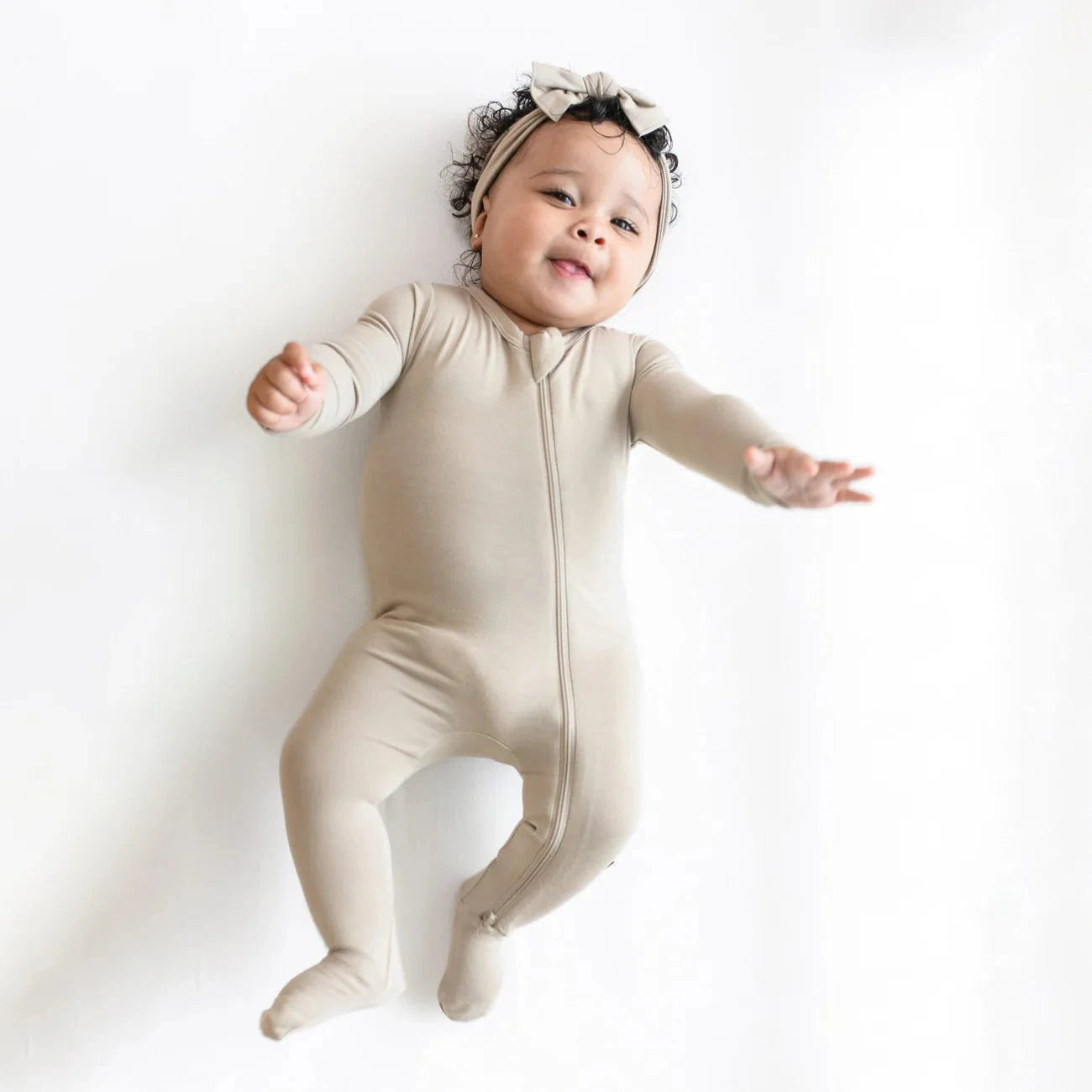 Zippered Footie in Almond Kyte Baby Lil Tulips
