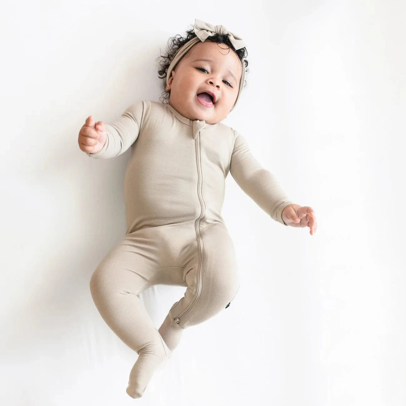 Zippered Footie in Almond Kyte Baby Lil Tulips