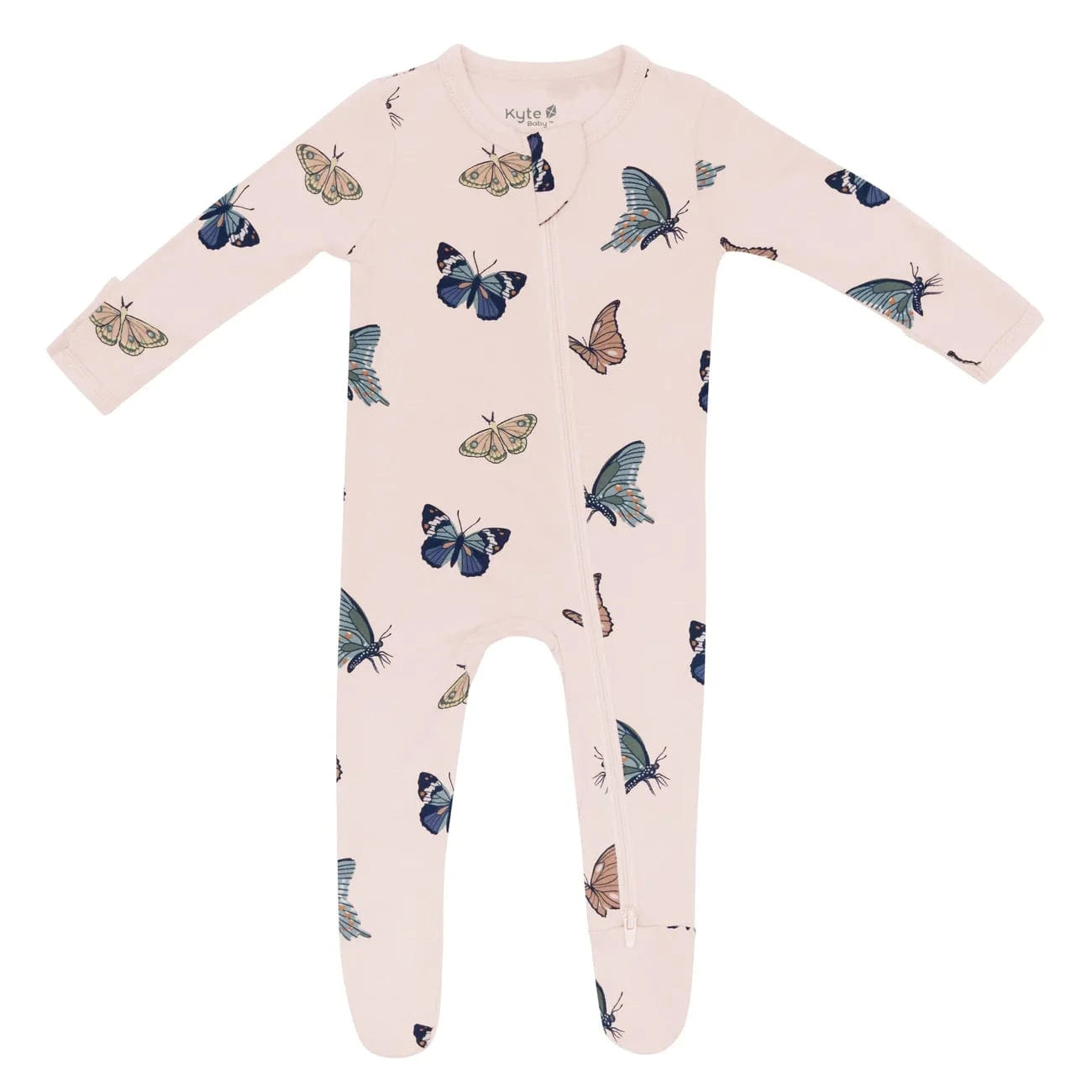 Zippered Footie in Blush Butterfly Kyte Baby Lil Tulips