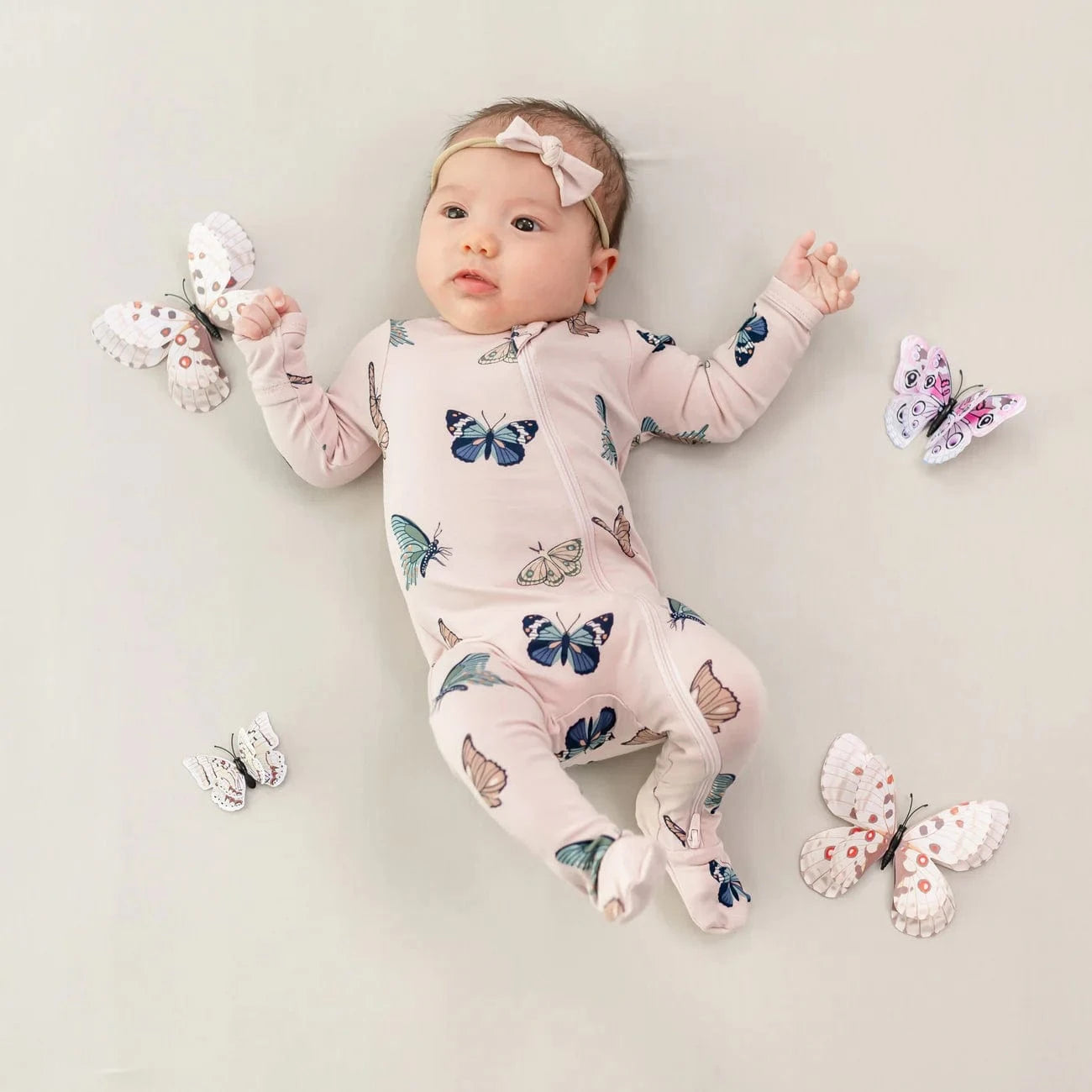 Zippered Footie in Blush Butterfly Kyte Baby Lil Tulips