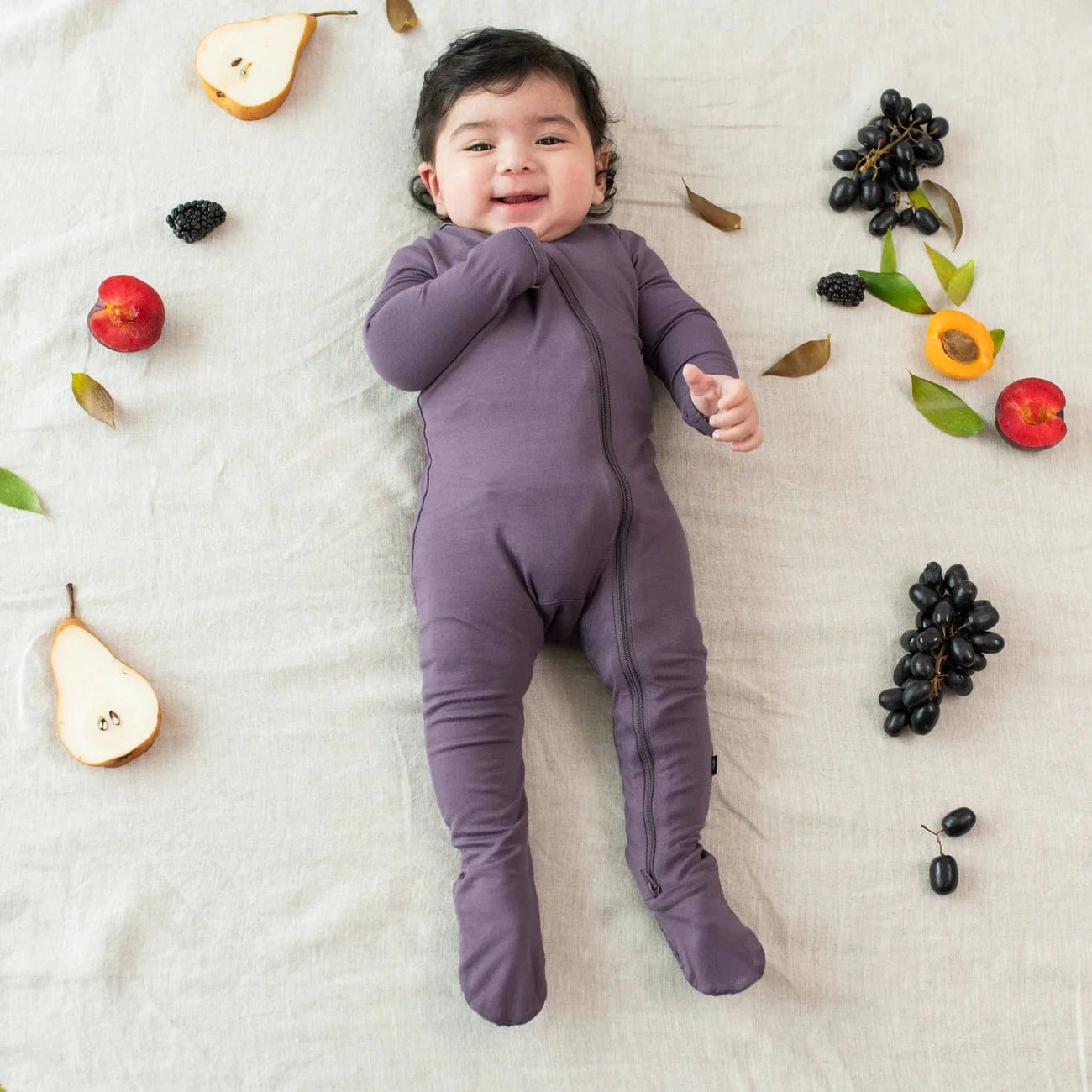 Zippered Footie in Currant Kyte Baby Lil Tulips