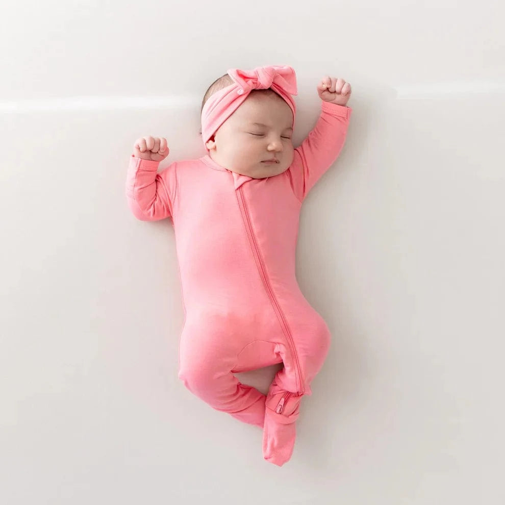 Zippered Footie in Guava Kyte Baby Lil Tulips